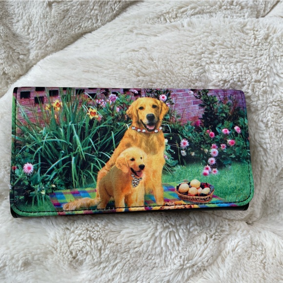 Golden Retriever Mom and Puppy Dog Wallet w Rhinestones Collars NWOT Trifold - Picture 3 of 7